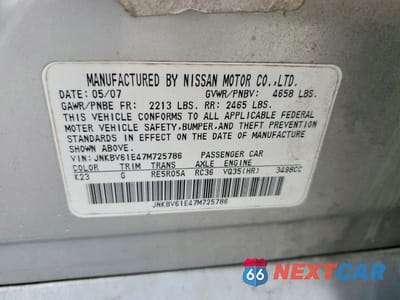 Zdjęcie 12 z 12 samochodu: 2007 INFINITI G35 BASE VIN:JNKBV61E47M725786 - miniatura