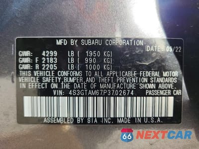 Zdjęcie 12 z 12 samochodu: 2023 SUBARU IMPREZA SPORT VIN:4S3GTAM67P3702674 - miniatura