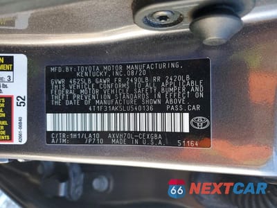 Zdjęcie 12 z 12 samochodu: 2020 TOYOTA CAMRY HYBRID XLE VIN:4T1F31AK5LU540136 - miniatura