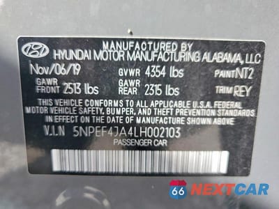 Zdjęcie 12 z 12 samochodu: 2020 HYUNDAI SONATA SEL VIN:5NPEF4JA4LH002103 - miniatura