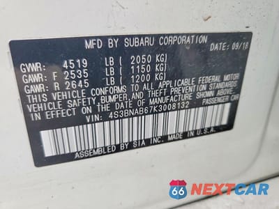 Zdjęcie 12 z 12 samochodu: 2019 SUBARU LEGACY 2.5I VIN:4S3BNAB67K3008132 - miniatura
