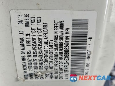 Zdjęcie 13 z 13 samochodu: 2016 HONDA ODYSSEY EXL VIN:5FNRL5H6XGB008249 - miniatura