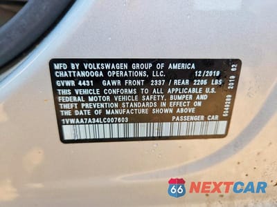 Zdjęcie 12 z 12 samochodu: 2020 VOLKSWAGEN PASSAT S VIN:1VWAA7A34LC007603 - miniatura