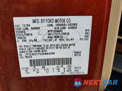 Zdjęcie 12 z 12 samochodu: 2005 FORD F250 SUPER DUTY VIN:1FTSW21P35EB64206 - miniatura