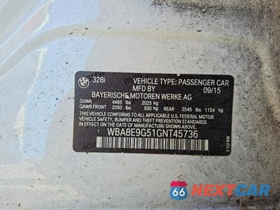 Piąte zdjęcie samochodu w środku: 2016 BMW 328 I SULEV VIN:WBA8E9G51GNT45736 - miniatura