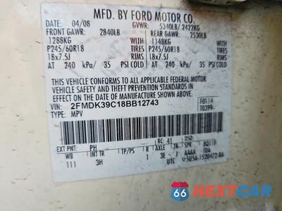 Zdjęcie 13 z 13 samochodu: 2008 FORD EDGE LIMITED VIN:2FMDK39C18BB12743 - miniatura