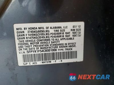 Zdjęcie 12 z 12 samochodu: 2012 HONDA RIDGELINE RTL VIN:5FPYK1F54CB001008 - miniatura