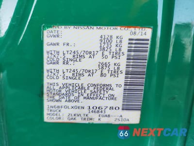 Zdjęcie 13 z 13 samochodu: 2014 NISSAN NV 2500 UTILITY / SERVICE VAN VIN:1N6BF0LX0EN106780 - miniatura