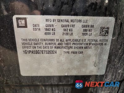 Zdjęcie 12 z 12 samochodu: 2014 CHEVROLET CRUZE LS VIN:1G1PA5SG7E7326324 - miniatura