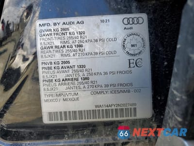 Zdjęcie 13 z 13 samochodu: 2022 AUDI SQ5 SPORTBACK PREMIUM VIN:WA114AFY2N2027489 - miniatura