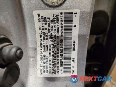 Zdjęcie 12 z 12 samochodu: 2006 HONDA CIVIC VIN:1HGFA16526L149664 - miniatura