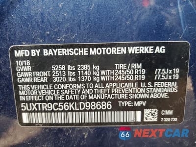 Zdjęcie 12 z 12 samochodu: 2019 BMW X3 XDRIVE30I VIN:5UXTR9C56KLD98686 - miniatura