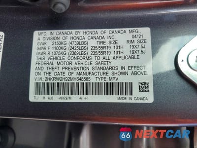 Zdjęcie 13 z 13 samochodu: 2021 HONDA CR-V TOURING VIN:2HKRW2H92MH648565 - miniatura