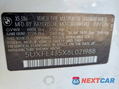 Zdjęcie 13 z 13 samochodu: 2008 BMW X5 3.0I VIN:5UXFE435X8L021988 - miniatura