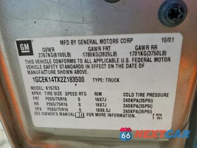 Zdjęcie 12 z 12 samochodu: 2002 CHEVROLET SILVERADO K1500 VIN:1GCEK14TX2Z183500 - miniatura