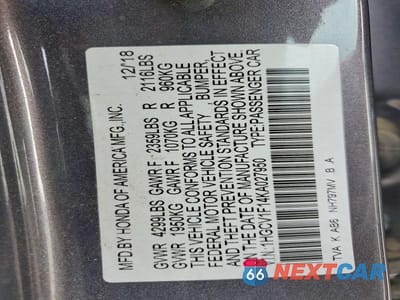 Zdjęcie 12 z 12 samochodu: 2019 HONDA ACCORD LX VIN:1HGCV1F14KA027950 - miniatura