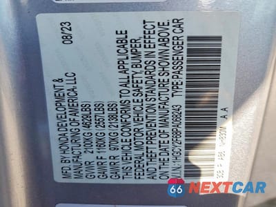 Zdjęcie 12 z 12 samochodu: 2023 HONDA ACCORD HYBRID EXL VIN:1HGCY2F68PA068243 - miniatura