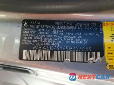 Zdjęcie 12 z 12 samochodu: 2005 BMW 645 CI AUTOMATIC VIN:WBAEK73465B327633 - miniatura