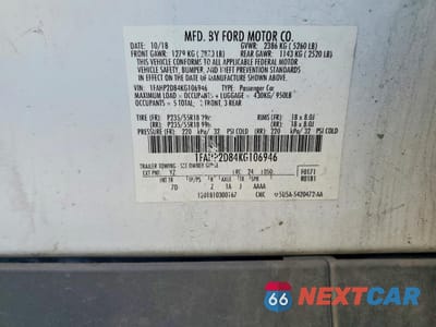 Zdjęcie 12 z 12 samochodu: 2019 FORD TAURUS SE VIN:1FAHP2D84KG106946 - miniatura