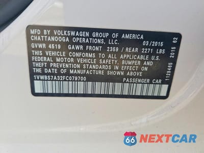 Zdjęcie 12 z 12 samochodu: 2015 VOLKSWAGEN PASSAT SE VIN:1VWBS7A32FC079700 - miniatura