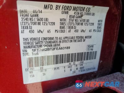 Zdjęcie 13 z 13 samochodu: 2015 FORD F250 SUPER DUTY VIN:1FT7W2BT2FEA63189 - miniatura