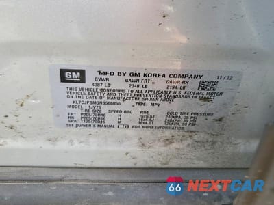 Zdjęcie 13 z 13 samochodu: 2022 CHEVROLET TRAX 1LT VIN:KL7CJPSM0NB566056 - miniatura