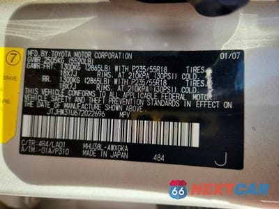 Zdjęcie 12 z 12 samochodu: 2007 LEXUS RX 400H BASE VIN:JTJHW31U672022696 - miniatura