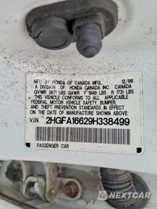 Zdjęcie 12 z 12 samochodu: 2009 HONDA CIVIC LX-S VIN:2HGFA16629H338499 - miniatura
