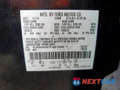 Zdjęcie 13 z 13 samochodu: 2015 FORD EXPLORER XLT VIN:1FM5K8D81FGB12543 - miniatura