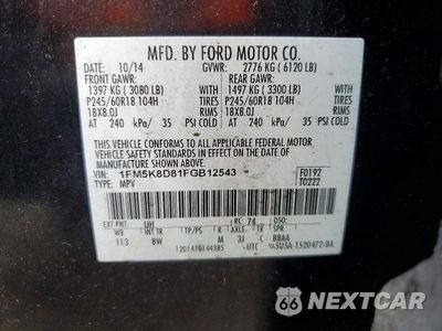 Zdjęcie 13 z 13 samochodu: 2015 FORD EXPLORER XLT VIN:1FM5K8D81FGB12543 - miniatura
