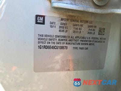 Zdjęcie 12 z 12 samochodu: 2012 CHEVROLET VOLT VIN:1G1RD6E49CU108679 - miniatura