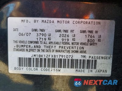 Zdjęcie 12 z 12 samochodu: 2008 MAZDA 3 I VIN:JM1BK12FX81791072 - miniatura