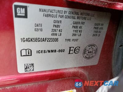 Zdjęcie 12 z 12 samochodu: 2010 BUICK ALLURE/LACROSSE CXL VIN:1G4GK5EG0AF223306 - miniatura