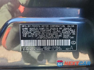 Zdjęcie 13 z 13 samochodu: 2008 LEXUS IS F BASE VIN:JTHBP262385004002 - miniatura