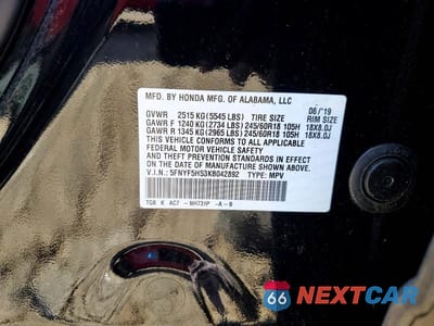 Zdjęcie 13 z 13 samochodu: 2019 HONDA PILOT EXL VIN:5FNYF5H53KB042892 - miniatura