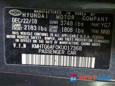 Zdjęcie 12 z 12 samochodu: 2019 HYUNDAI VELOSTER 2.0L VIN:KMHTG6AF0KU017368 - miniatura