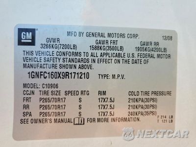 Zdjęcie 13 z 13 samochodu: 2009 CHEVROLET SUBURBAN C1500 LS VIN:1GNFC160X9R171210 - miniatura
