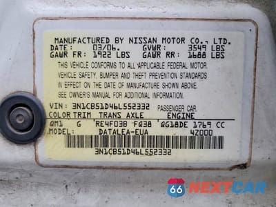 Zdjęcie 12 z 12 samochodu: 2006 NISSAN SENTRA 1.8 VIN:3N1CB51D46L552332 - miniatura