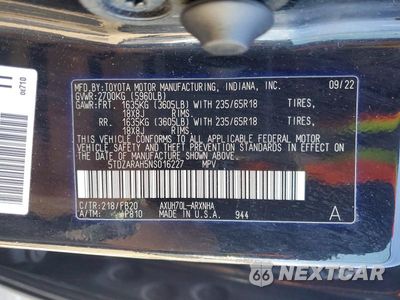 Zdjęcie 13 z 13 samochodu: 2022 TOYOTA HIGHLANDER HYBRID LE VIN:5TDZARAH5NS016227 - miniatura