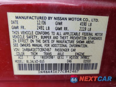 Zdjęcie 12 z 12 samochodu: 2007 NISSAN MAXIMA 3.5 SE VIN:1N4BA41E77C842467 - miniatura