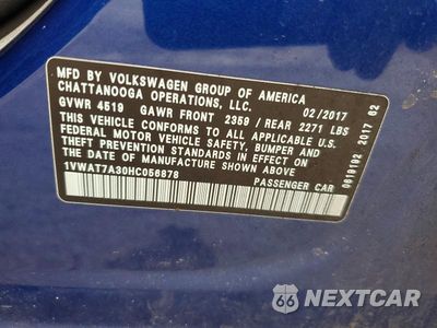 Zdjęcie 12 z 12 samochodu: 2017 VOLKSWAGEN PASSAT S VIN:1VWAT7A30HC056878 - miniatura