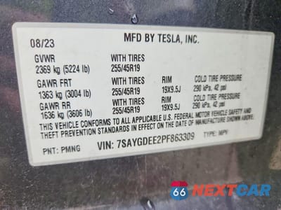 Zdjęcie 12 z 12 samochodu: 2023 TESLA MODEL Y VIN:7SAYGDEE2PF863309 - miniatura