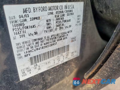 Zdjęcie 12 z 13 samochodu: 2003 FORD ESCAPE 4D S VIN:1FMCU94183KD38937 - miniatura