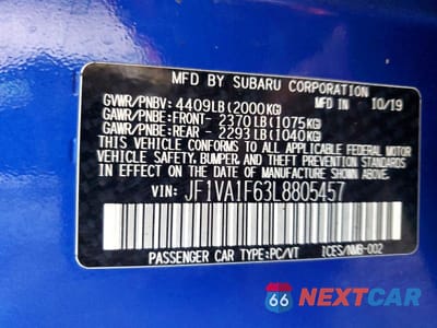 Zdjęcie 13 z 13 samochodu: 2020 SUBARU WRX PREMIUM VIN:JF1VA1F63L8805457 - miniatura
