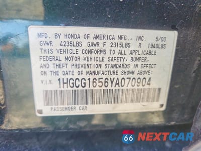 Zdjęcie 12 z 12 samochodu: 2000 HONDA ACCORD EX VIN:1HGCG1656YA070904 - miniatura