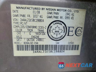 Zdjęcie 12 z 12 samochodu: 2008 NISSAN ALTIMA 2.5 VIN:1N4AL21E58C198804 - miniatura