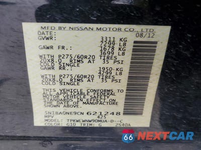 Zdjęcie 14 z 14 samochodu: 2012 NISSAN ARMADA PLATINUM VIN:5N1BA0NE9CN621248 - miniatura