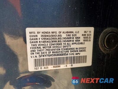 Zdjęcie 13 z 13 samochodu: 2016 HONDA PILOT EXL VIN:5FNYF6H59GB008954 - miniatura
