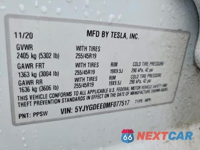 Zdjęcie 12 z 12 samochodu: 2021 TESLA MODEL Y VIN:5YJYGDEE0MF077517 - miniatura