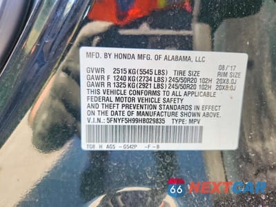 Zdjęcie 13 z 13 samochodu: 2017 HONDA PILOT TOURING VIN:5FNYF5H99HB029835 - miniatura
